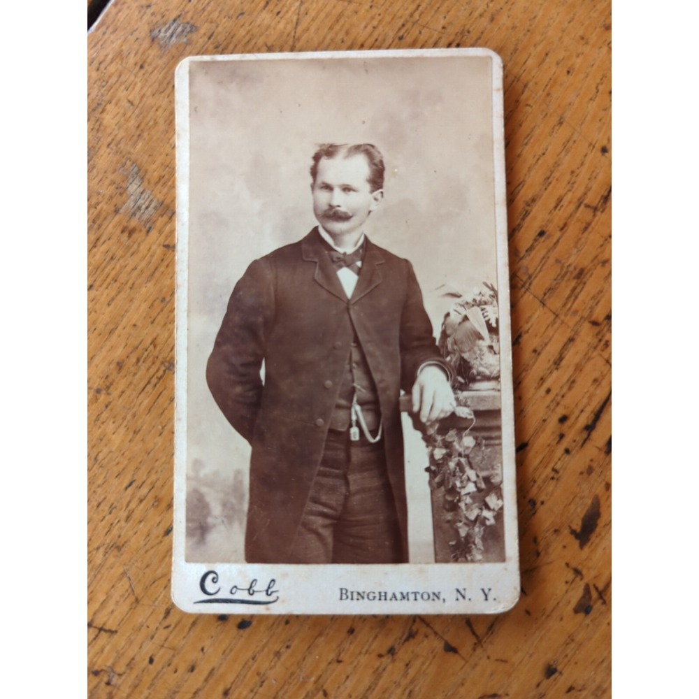 Antique Cabinet Card Man Photo 1800s Victorian Portrait Binghamton NY Cobb